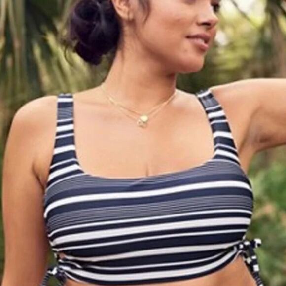 aerie Other - Aerie Scoop‎ Neck Tie on Side Bikini Top in Navy and White Stripes Size S NWT